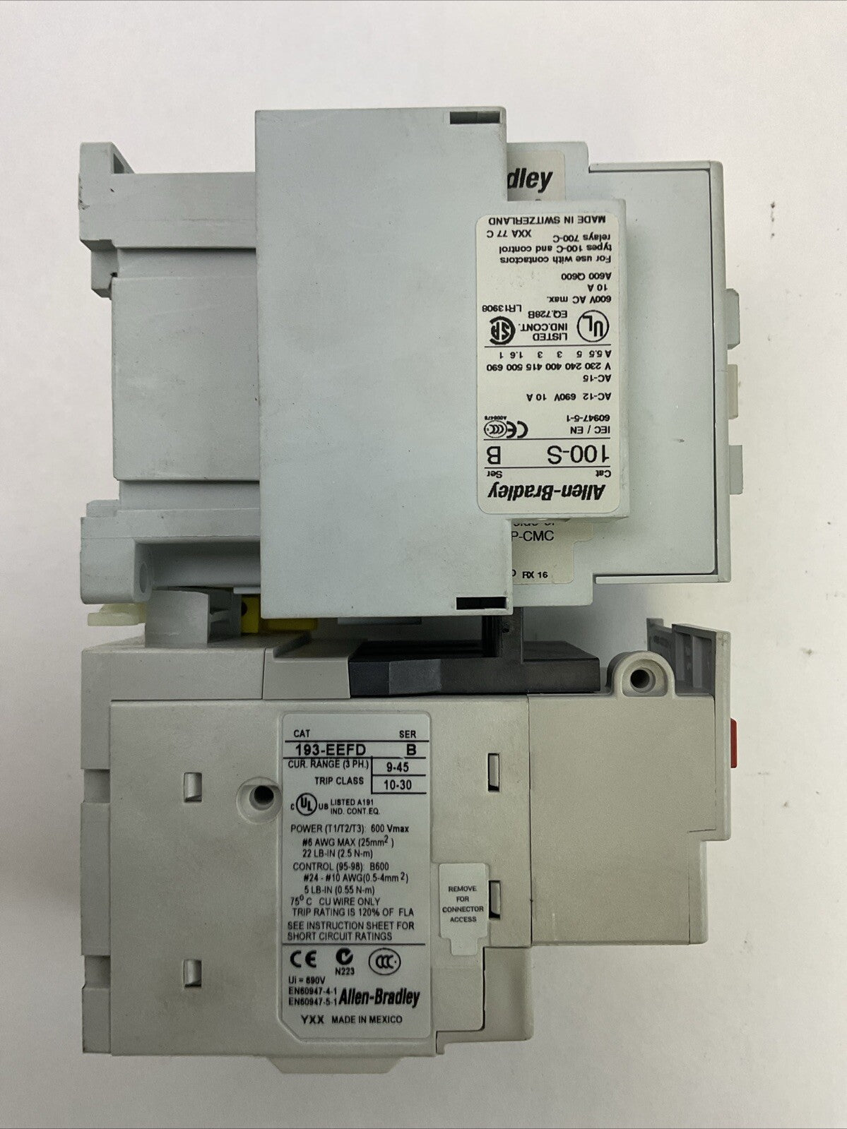 ALLEN BRADLEY STARTER 100-C37*00 SER C CONTACTOR COIL 120V + 193-EEFD SER B