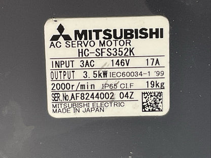 MITSUBISHI HC-SFS352K AC SERVO MOTOR 2000RPM OUTPUT 2.5kW INPUT 146VAC 17A