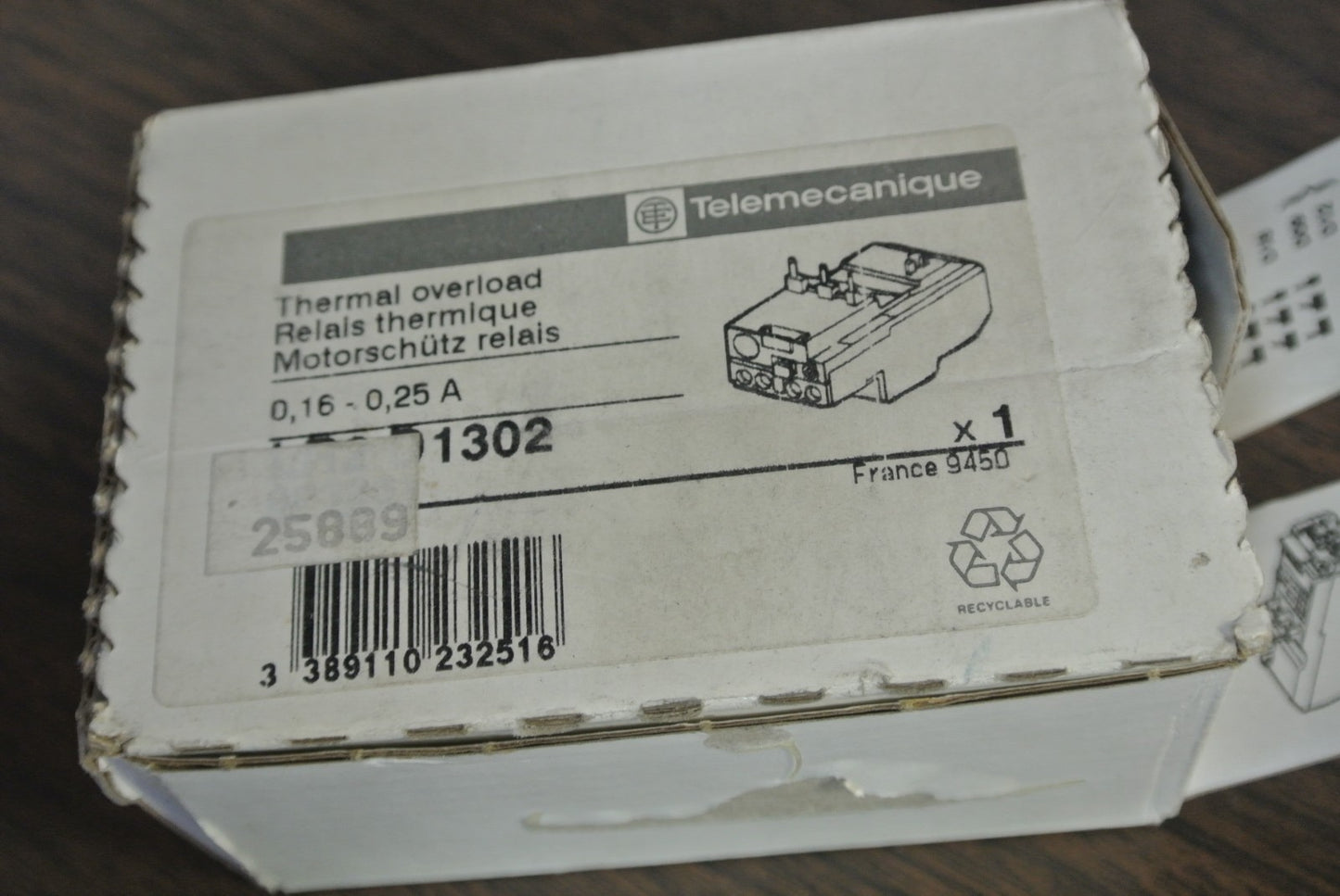 TELEMECANIQUE LR2D1302 - THERMAL OVERLOAD RELAY - 0.16-0.25A - NEW SURPLUS