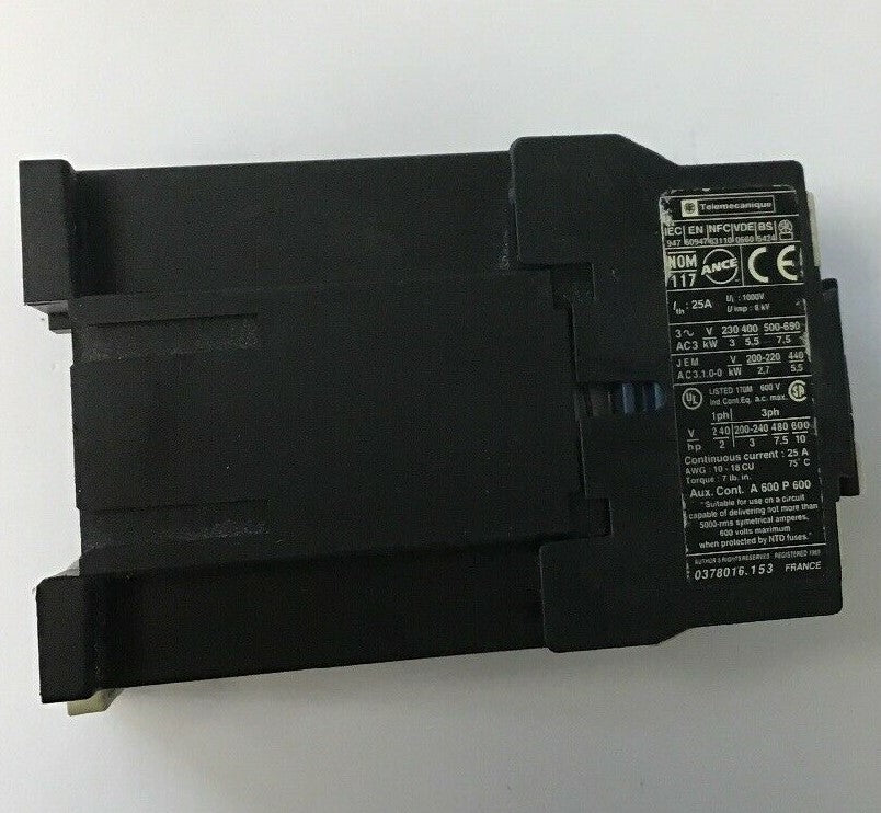 Telemecanique LP1-D12-10 Contactor 24v-dc 25a Amp 7-1/2hp Ac