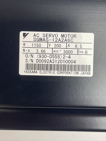 YASKAWA SGMAS-12A2A6C AC SERVO MOTOR 200V 1150W 8.5A 3.66Nm