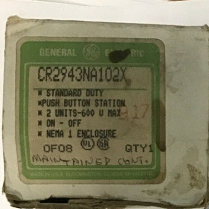 GE CR2943NA102X STANDARD-DUTY PUSHBUTTON STATION ON-OFF 600V NEMA 1 ENCLOSURE