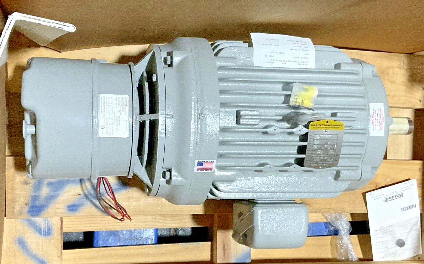 BALDOR 7.5HP 1760RPM 9.2A MOTOR W/ STEARN 108704100GLF BRAKE REV.B 35LB-FT