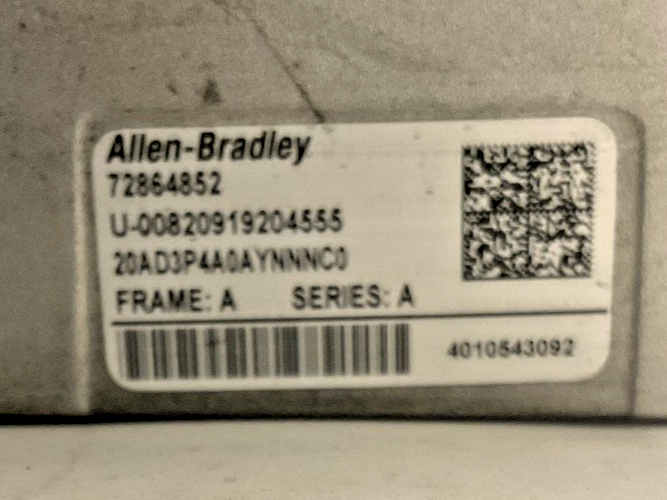 ALLEN BRADLEY 20AD3P4A0AYNNNC0 AC DRIVE POWER FLEX 70 SER A FW 5.001 2HP 3.8A