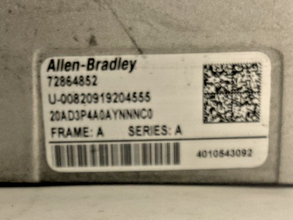 ALLEN BRADLEY 20AD3P4A0AYNNNC0 AC DRIVE POWER FLEX 70 SER A FW 5.001 2HP 3.8A