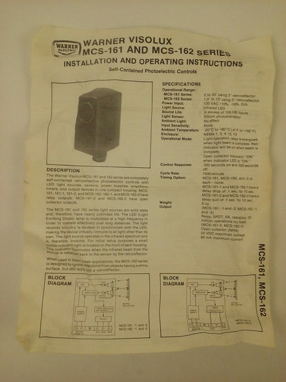 WARNER ELECTRIC MCS-161 PHOTOSCANNER PHOTOELECTRIC CONTROL 7120-448-005