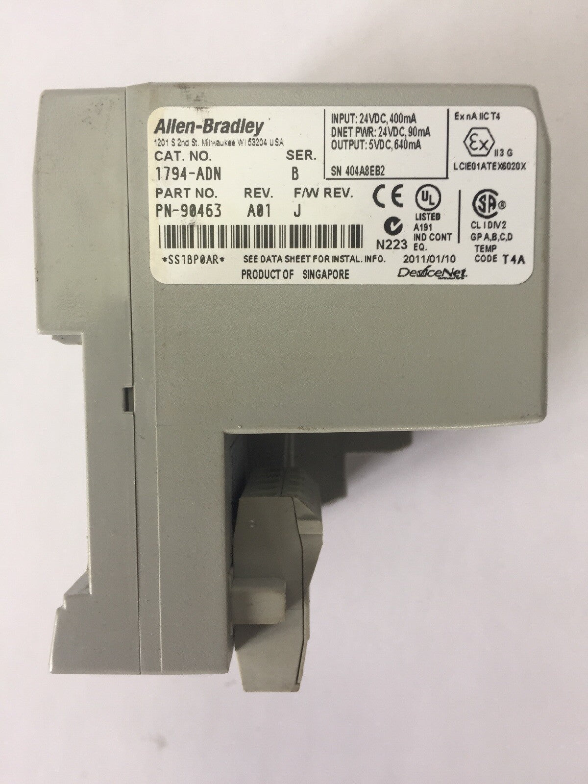 ALLEN BRADLEY 1794-ADN 24VDC ADAPTOR SER B REVA01 F/W REV J INPUT 24VDC OUTPUT