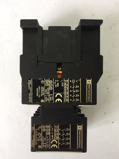 TELEMECANIQUE CA2DN31 CONTACTOR 600VAC COIL 120V WITH LA1DN40 AUXILIARY CONTACT