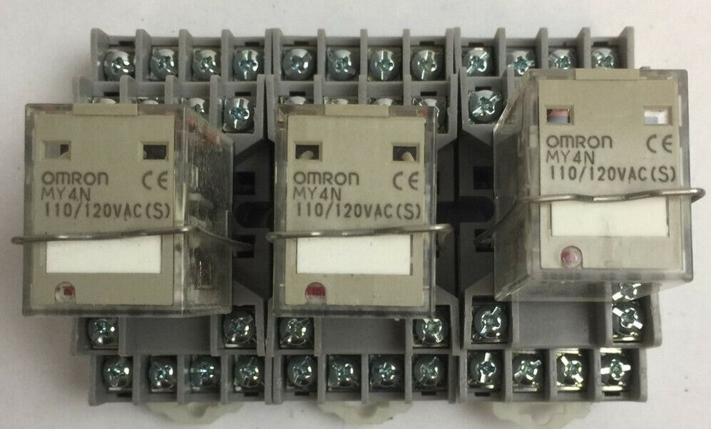 OMRON MY4N RELAY 110/120VAC PYF14A-C SOCKET SCREW TERMINAL 300V 10A (LOT OF 3)
