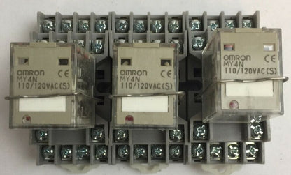 OMRON MY4N RELAY 110/120VAC PYF14A-C SOCKET SCREW TERMINAL 300V 10A (LOT OF 3)