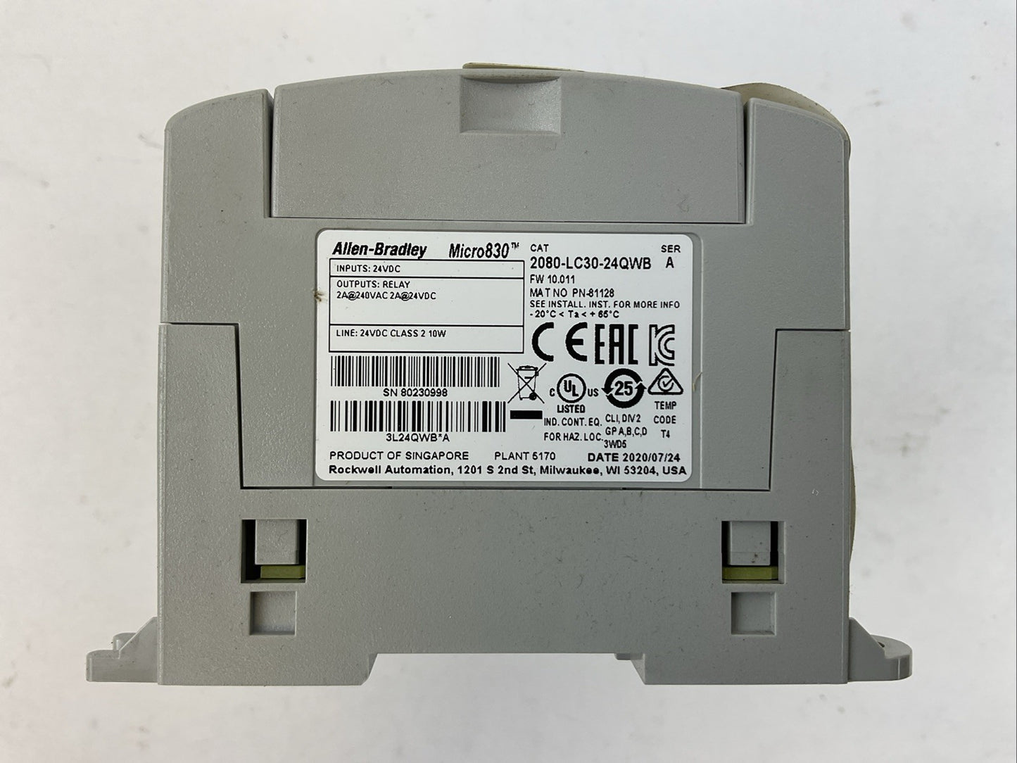 ALLEN BRADLEY 2080-LC30-24QWB SER A FW 10.011 CONTROLLER