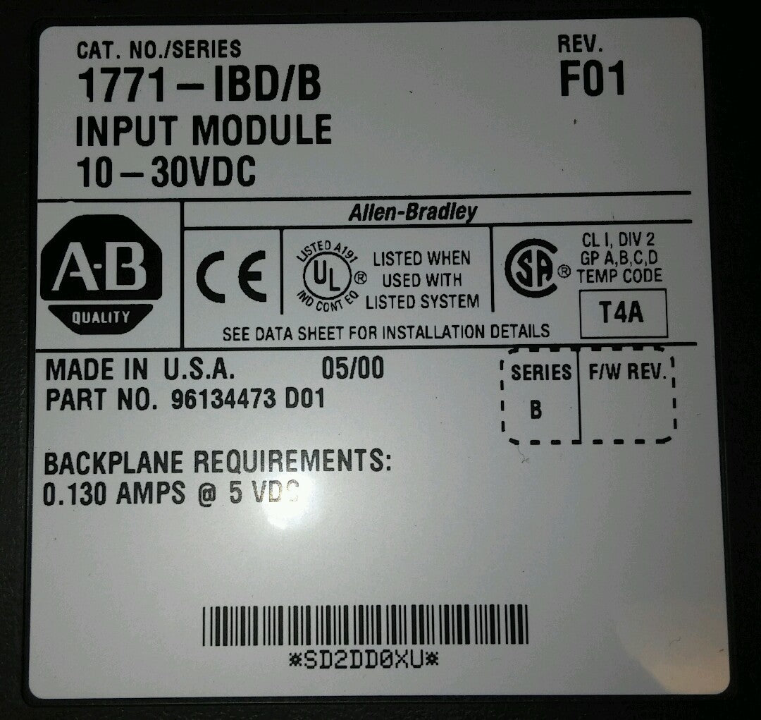 ALLEN BRADLEY MODEL 1771-IBD/B REV F01 INPUT MODULE USED