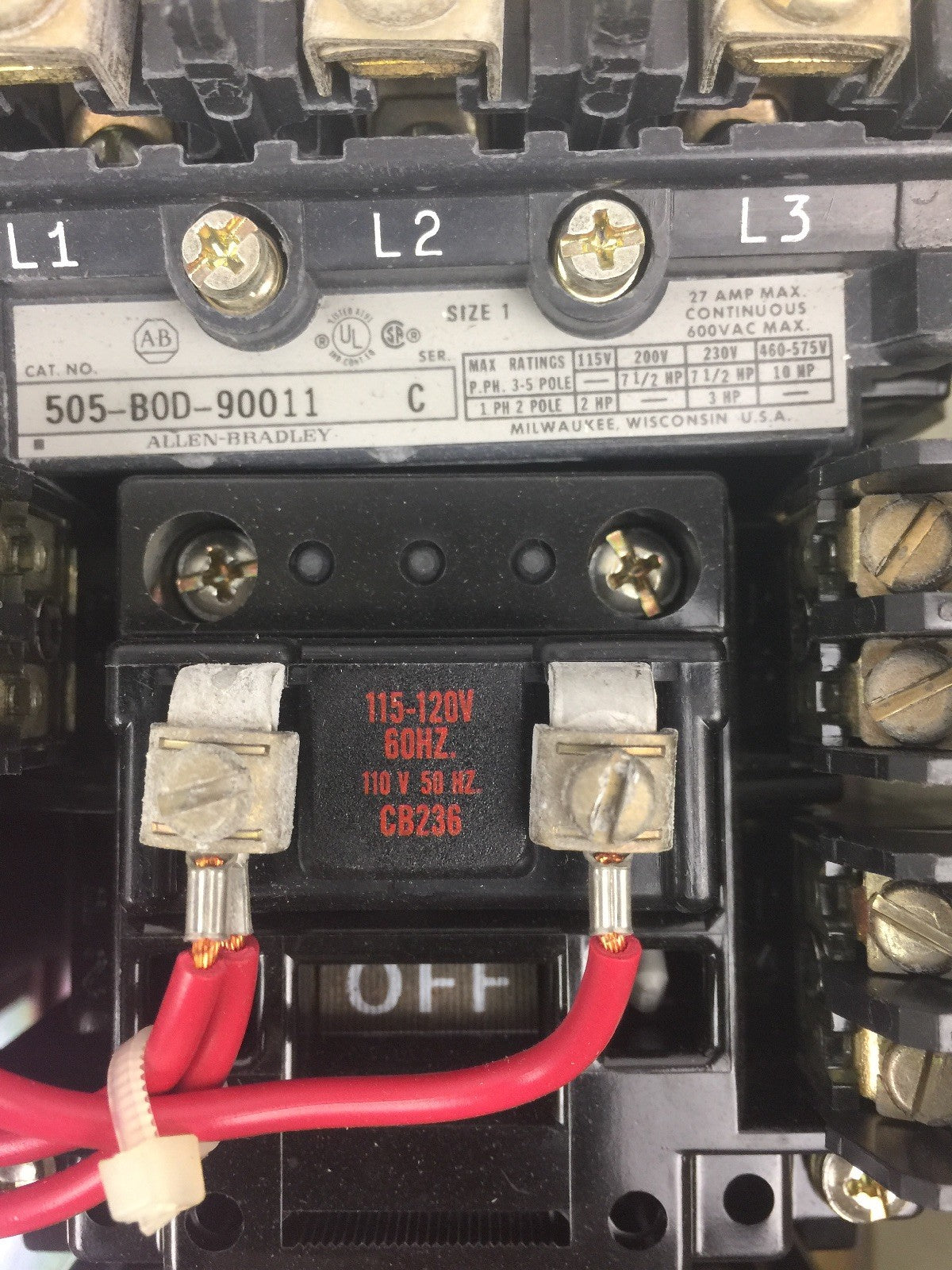 ALLEN BRADLEY 505-BJB-6X-90011 FULL VOLTAGE REVERSING STARTER 115-120V 60HZ