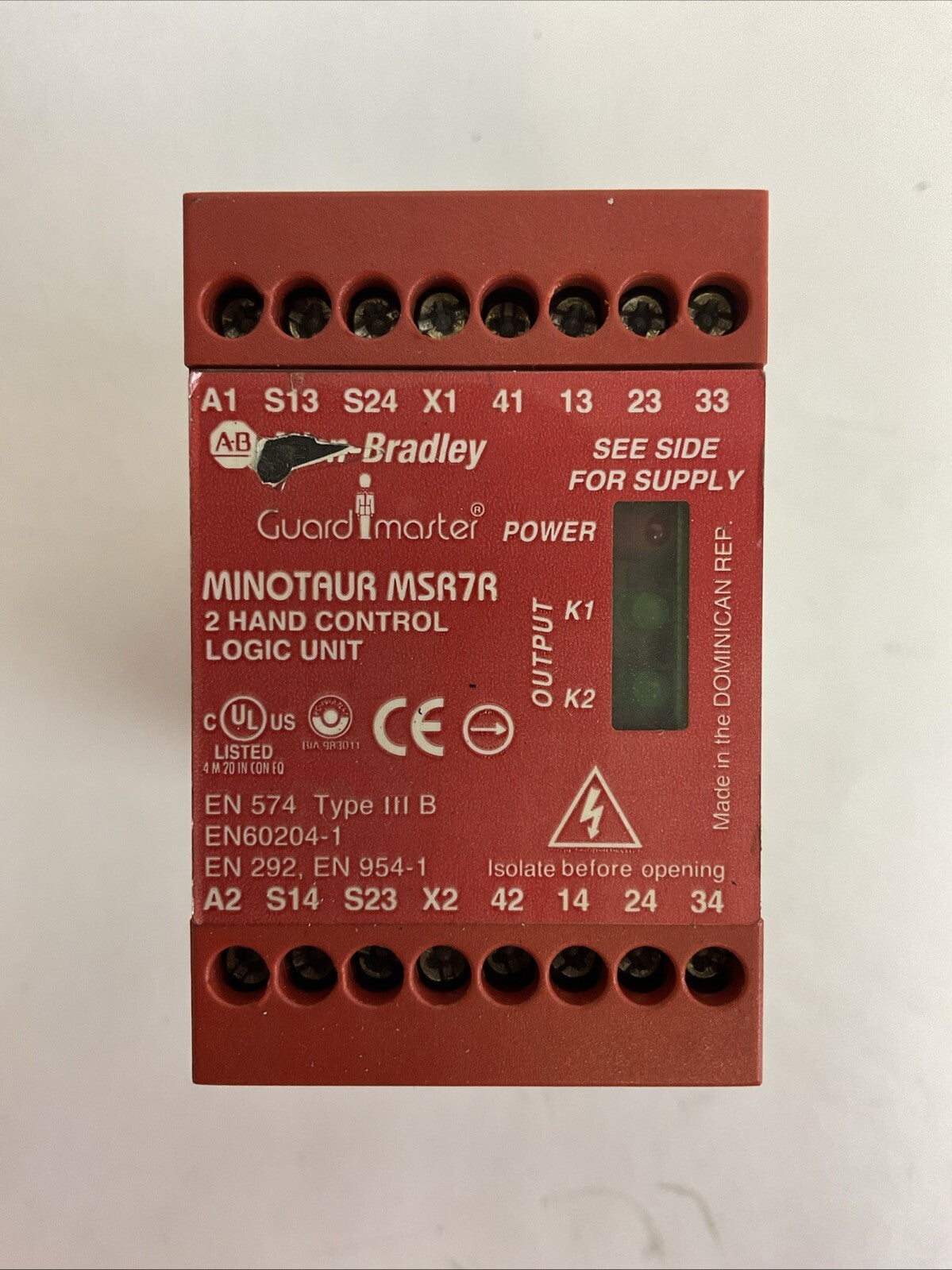 ALLEN BRADLEY MINOTAUR MSR7R 440R-D23021 24V 2 HAND CONTROL LOGIC UNIT RELAY