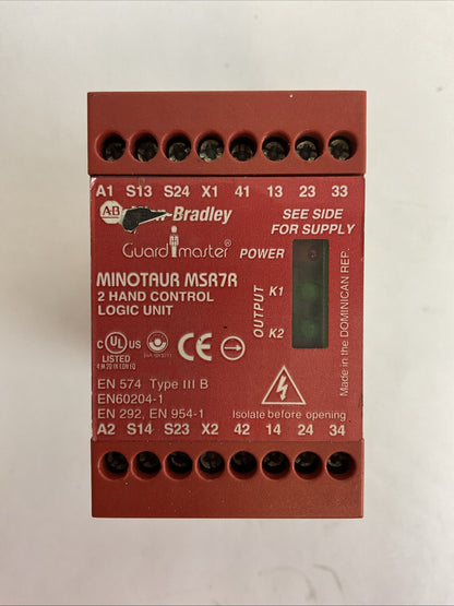ALLEN BRADLEY MINOTAUR MSR7R 440R-D23021 24V 2 HAND CONTROL LOGIC UNIT RELAY