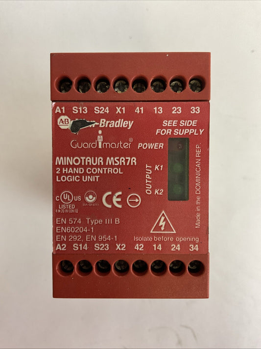 ALLEN BRADLEY MINOTAUR MSR7R 440R-D23021 24V 2 HAND CONTROL LOGIC UNIT RELAY