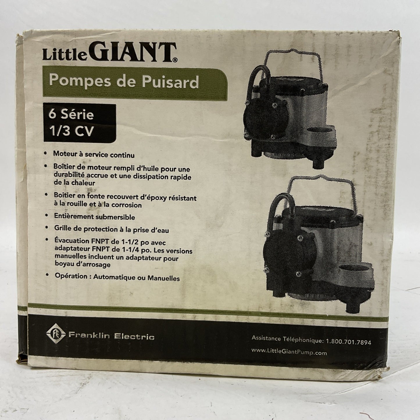 LITTLE GIANT 6-CIA SUMP PUMP 6 SERIES 1/3HP 46GPM @ 5FT/18FT MAX 115VAC 9.0A
