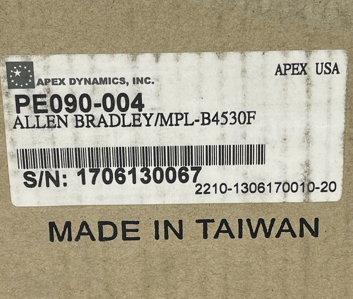 APEX DYNAMICS - PE090- PLANETARY GEARBOX FOR ALLEN BRADLEY MPL-B4530F-4:1 RATIO