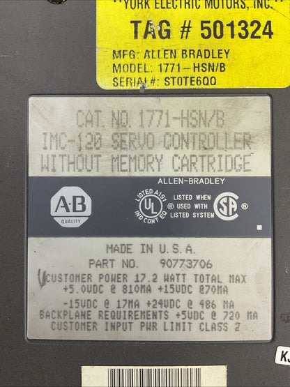 ALLEN BRADLEY 1771-HSN/B IMC-120 SERVO CONTROLLER W/O MEMORY CARTRIDGE FW REV
