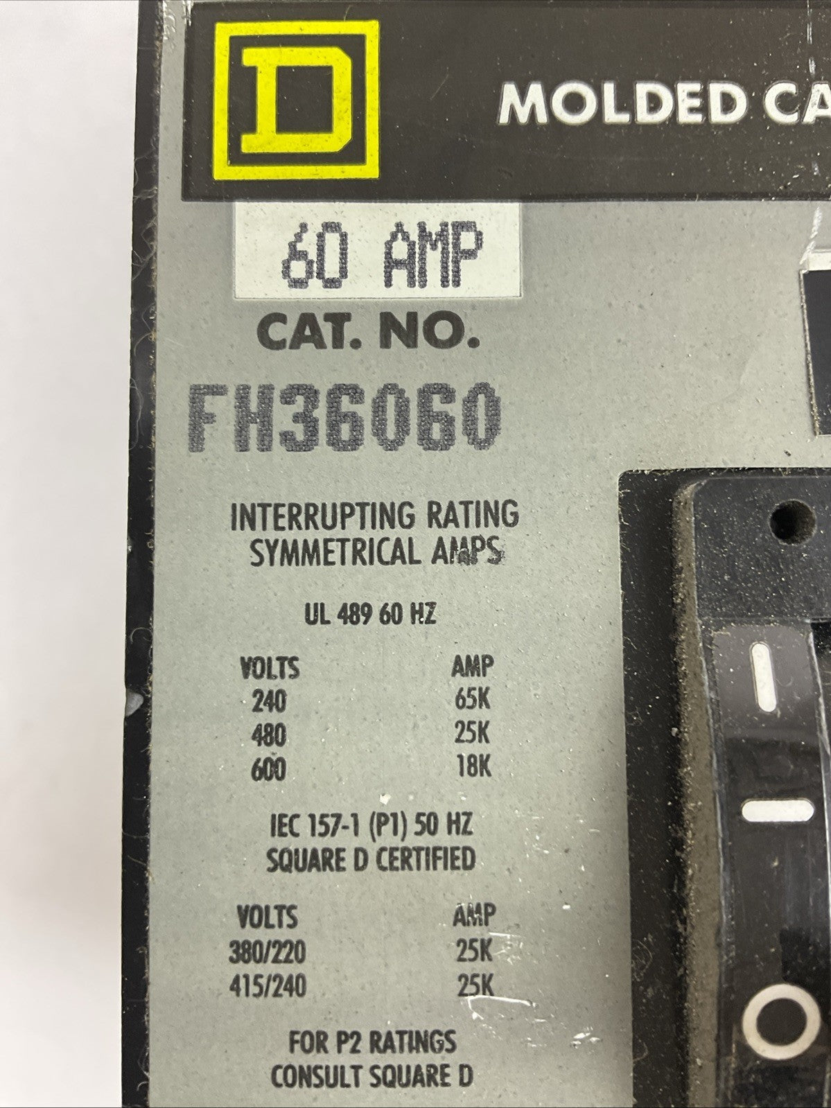 SQUARE D FH36060 CIRCUIT BREAKER 60A 3POLE 600VAC