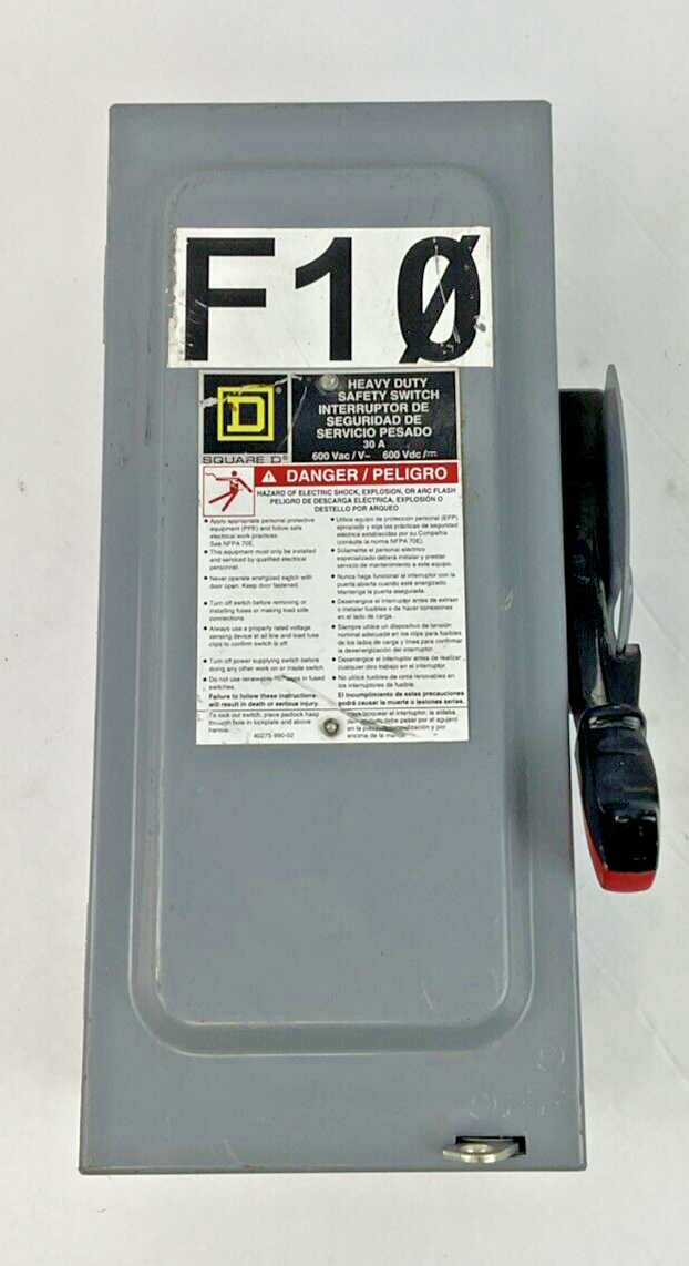 SQUARE D H361 FUSIBLE SER.F05 DISCONNECT SWITCH 30A 600VAC 600VDC