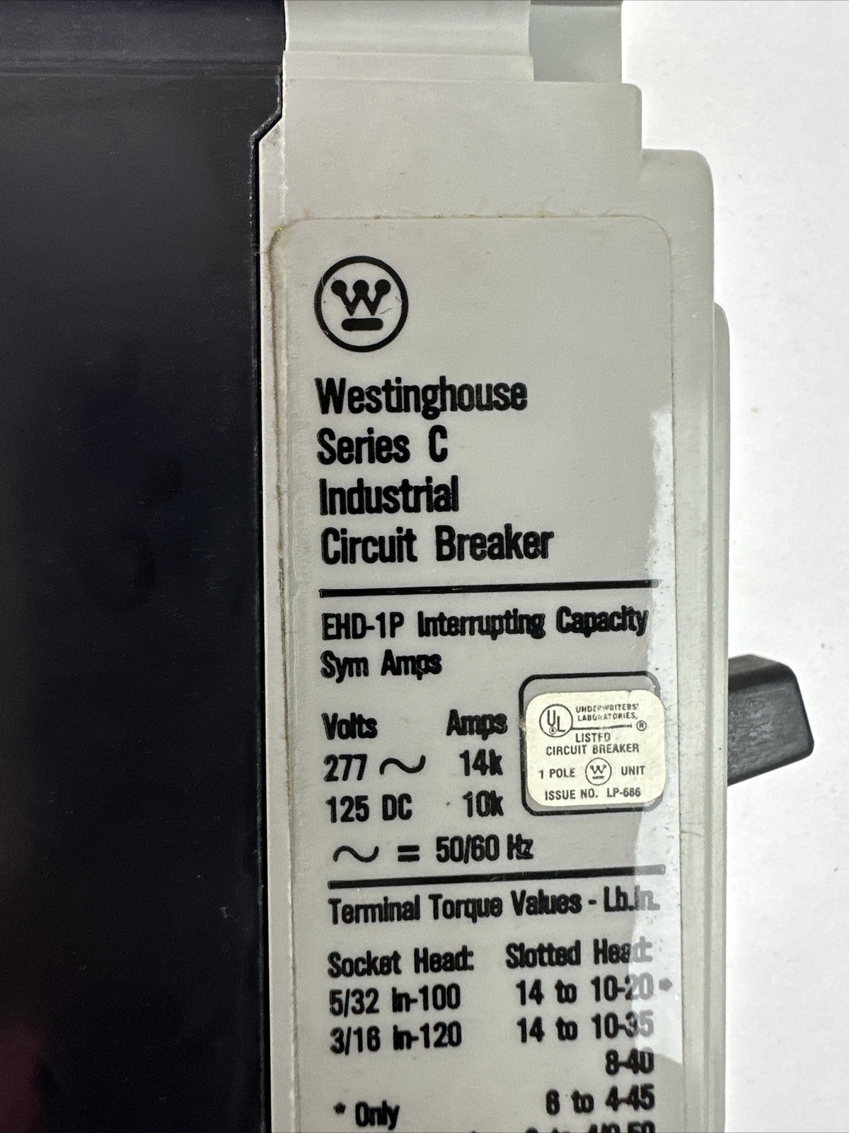 WESTINGHOUSE EHD1015 SER C IDUSTRIAL CIRCUIT BREAKER 15AMP 1POLE 277VAC 125VDC