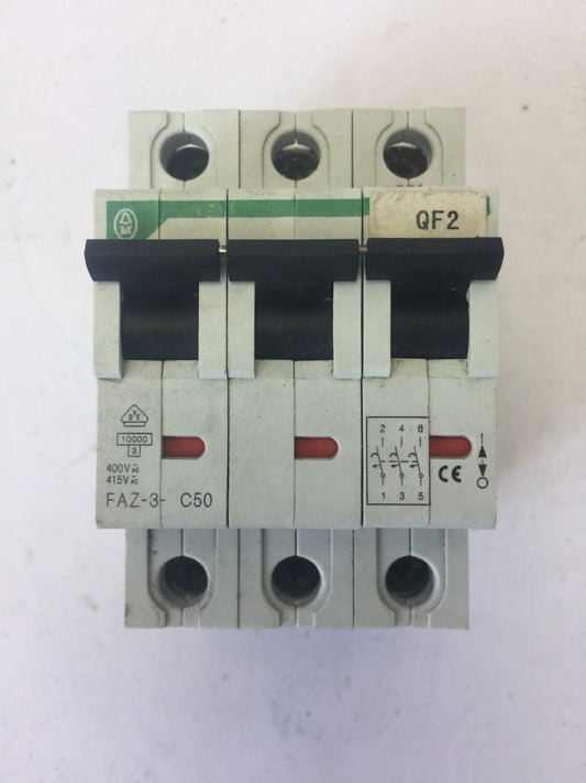 KLOCKNER MOELLER FAZ-3-C50 CIRCUIT BREAKER 3 POLE 400VAC 415VAC