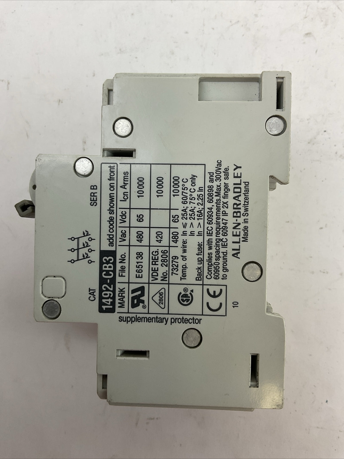 ALLEN BRADLEY 1492-CB3G060 MANUAL MOTOR CONTROLLER 6A 3P SER B