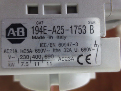 ALLEN-BRADLEY 194E-A25-1753 LOAD SWITCH Ser. B