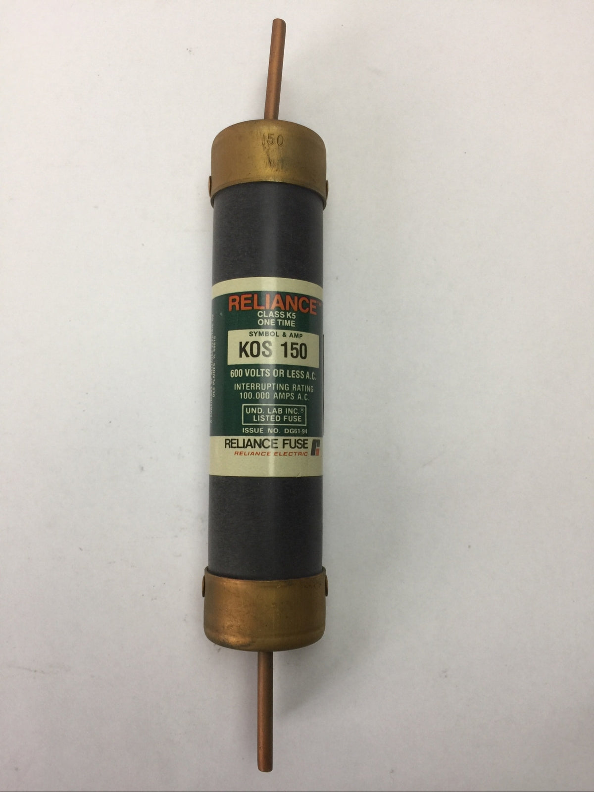 RELIANCE KOS150 CLASS K5 ONE TIME FUSE 150AMP 600VAC
