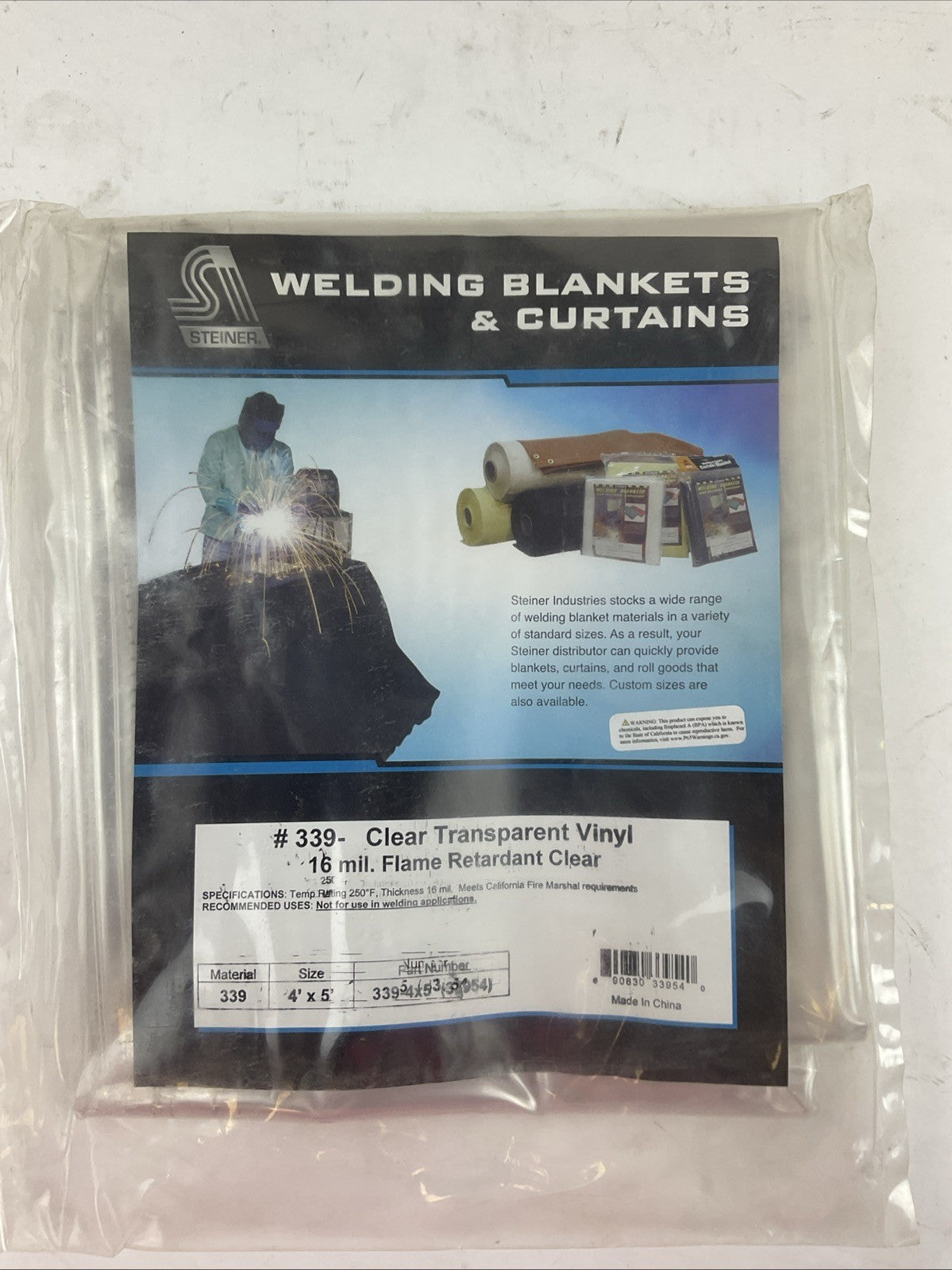 STEINER WELDING BLANKETS & CURTAINS 339-4x5 (33954) SIZE 4' X 5' MATERIAL 339