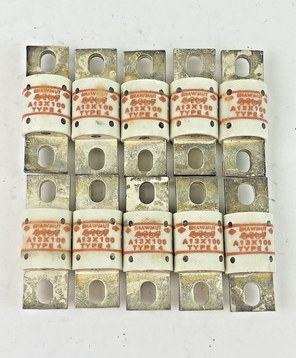 SHAWMUT *LOT OF 10* - A13X100-4 - AMP TRAP - 130V, 100 AMP FUSES