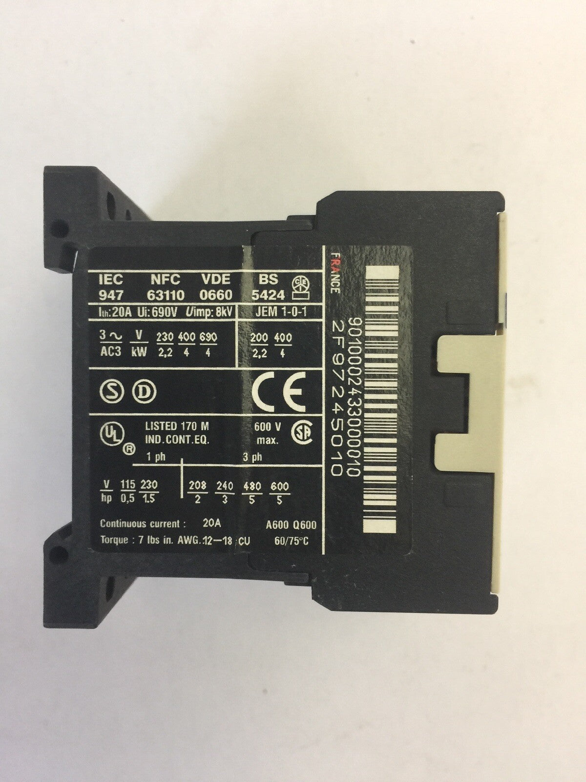TELEMECANIQUE LP4K0901 CONTACTOR 600VAC 20A 5HP