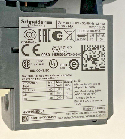 SCHNEIDER ELECTRIC LC1 D25 W/ LRD 22 CONTACTOR