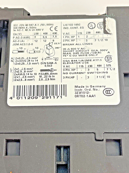 SIEMENS - 3RT1024-3B..0 & 3RH1921-2HA22 & 3RT1926-1BB00 W/ 24VDC COIL