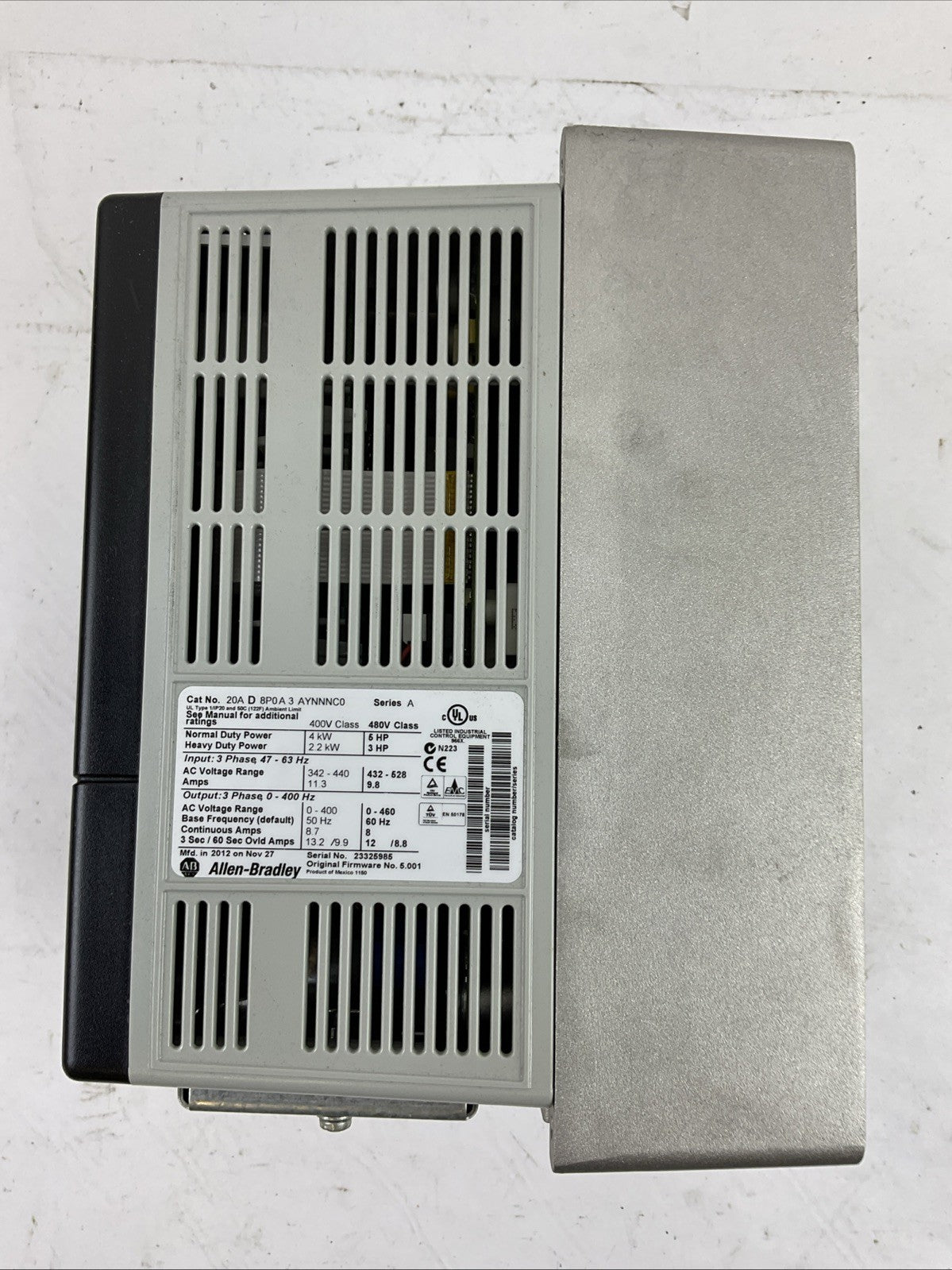 ALLEN BRADLEY 20AD8P0A3AYNNNC0 AC DRIVE POWER FLEX 70 SER A FW 5.001