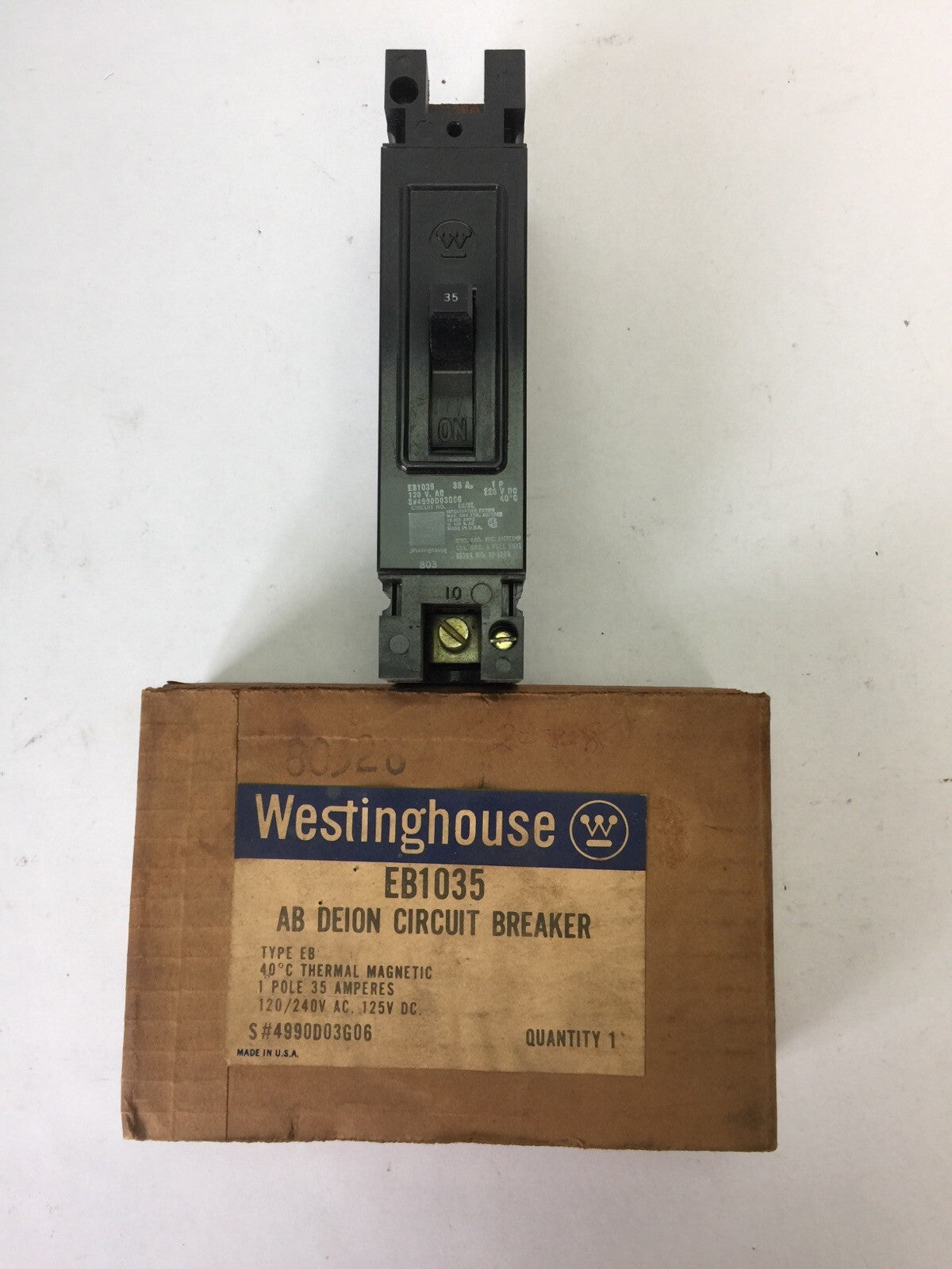 WESTINGHOUSE EB1035 CIRCUIT BREAKER 35AMP 1POLE 120/240VAC 125VDC 4990D03G06