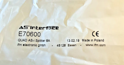IFM E70600 AS INTERFACE QUAD AS-I SPLITTER 8A