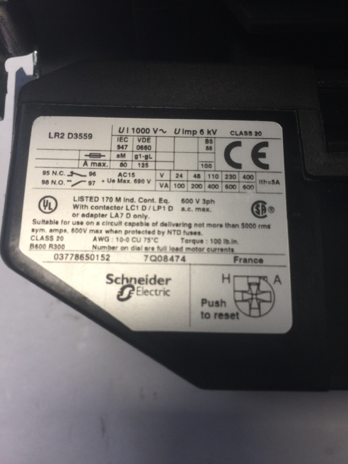 TELEMECANIQUE LC1 D80 REVERSING CONTACTOR LR2 D35 OVERLOAD LR2 D3559 LX1 D6 G7