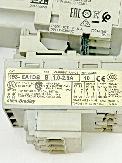 ALLEN-BRADLEY 100-C09D*10 SER. A CONTACTOR W 24VDC COIL & 193-EA1DB SER. B RELAY