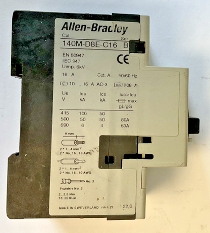 ALLEN BRADLEY 140M-D8E-C16 MOTOR PROTECTOR SER.B 16A 50/60HZ