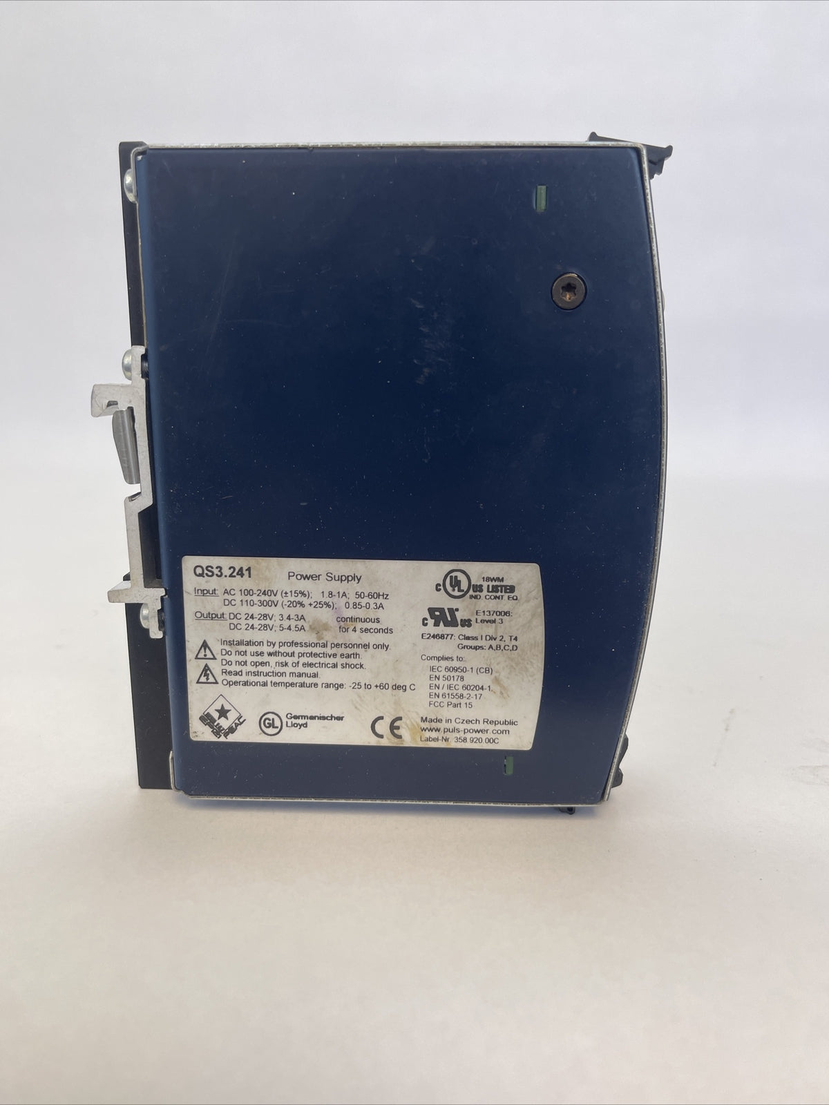 PULS DIMENSIONS QS3.241 POWER SUPPLY OUTPUT 24-28VDC INPUT 100-240VAC