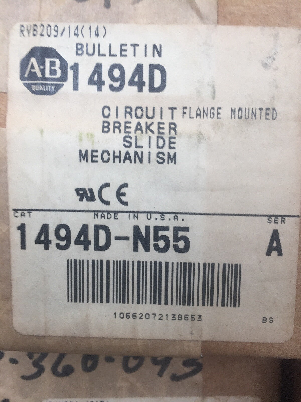 ALLEN BRADLEY 1494D-N55 CIRCUIT BREAKER SLIDE MECHANISM FLANGE MOUNTED