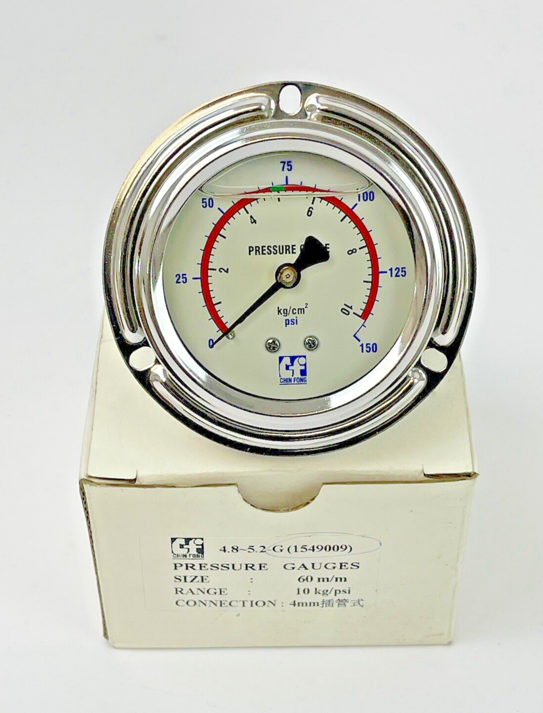 CHIN FONG - 1549009 - PRESSURE GAUGE - 60mm DIAMETER, 4mm NPT BM, 0-150 PSI