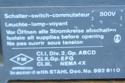 KILLARK K2F56 / STAHL / 8030/12 STOP-START SWITCH / 3/4" FEED-THRU / NEW SURPLUS