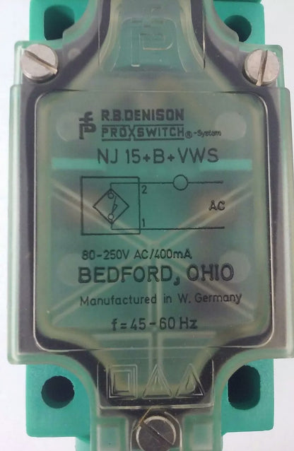 R.B.DENISON NJ15+B+VWS PROXIMITY LIMIT SWITCH, 80-250VAC/400mA, F=45-60HZ, NJ15B