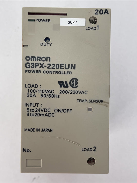 OMRON G3PX-220EUN POWER CONTROLLER LOAD: 100/110VAC 200/220VAC 20A INPUT 5-24VDC