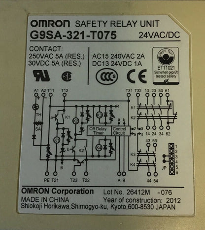 OMRON G9SA-321-T075 SAFETY RELAY UNIT 24VAC/VDC