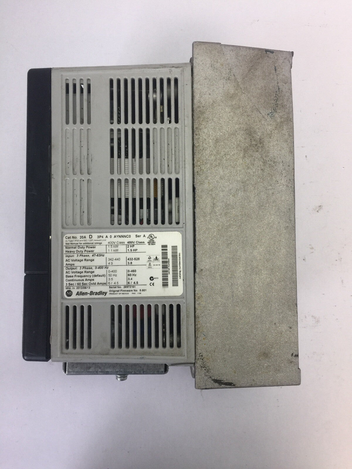 ALLEN BRADLEY POWER FLEX 70 20AD3P4A0AYNNNC0 AC DRIVE INPUT 432-528VAC OUTPUT