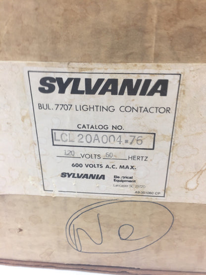 SYLVANIA LCL20A004-76 LIGHTING CONTACTOR 600VAC COIL 110-120V 60HZ 110V 50HZ